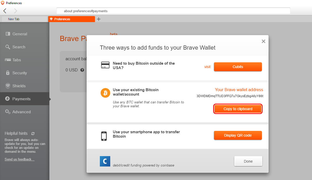 brave browser includes wallet